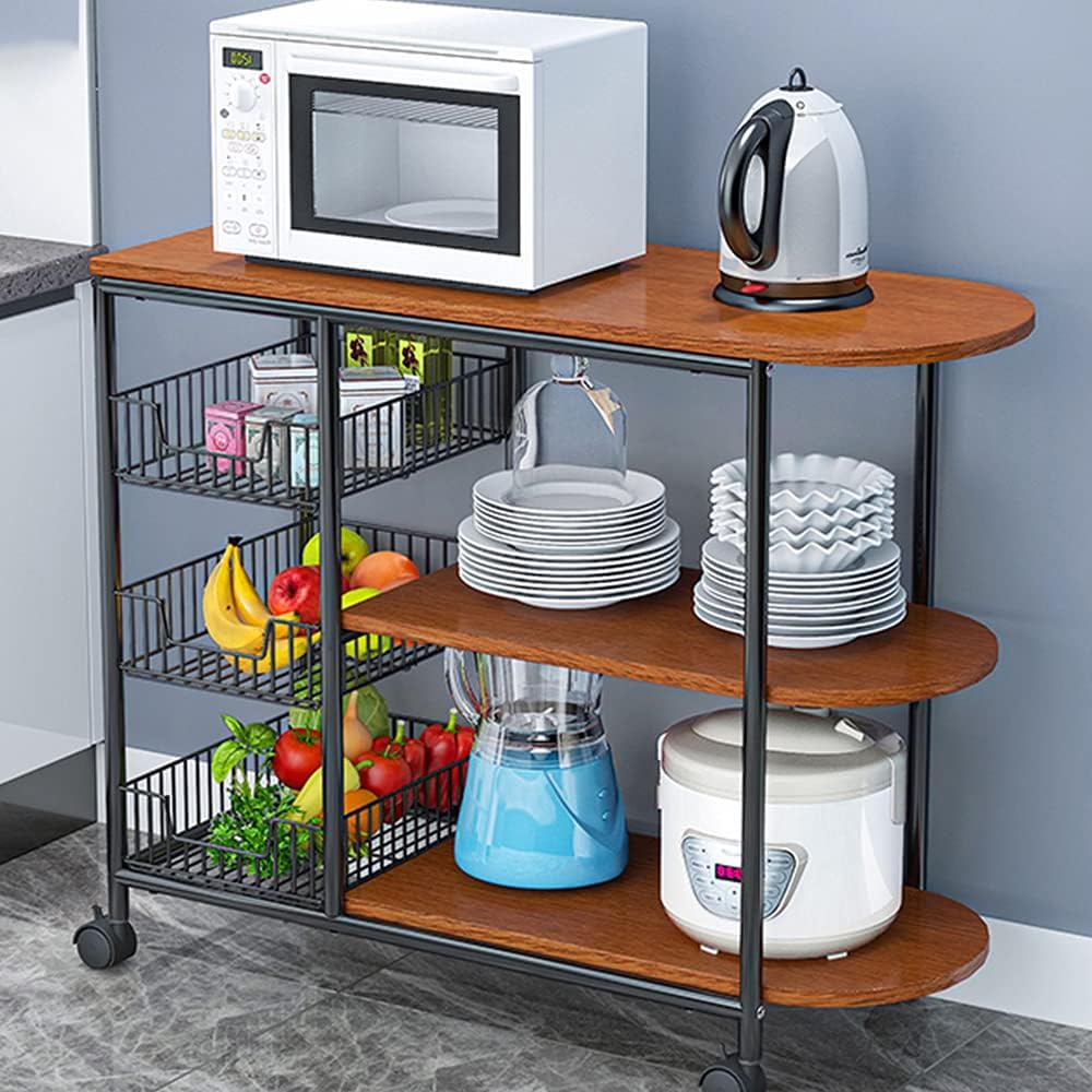 Rolling Kitchen Bakers Rack Microwave Stand 3-Tier Table on Wheels W239730