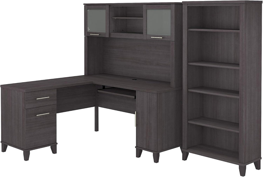 L Shaped Desk with Hutch and 5 Shelf Bookcase L403133