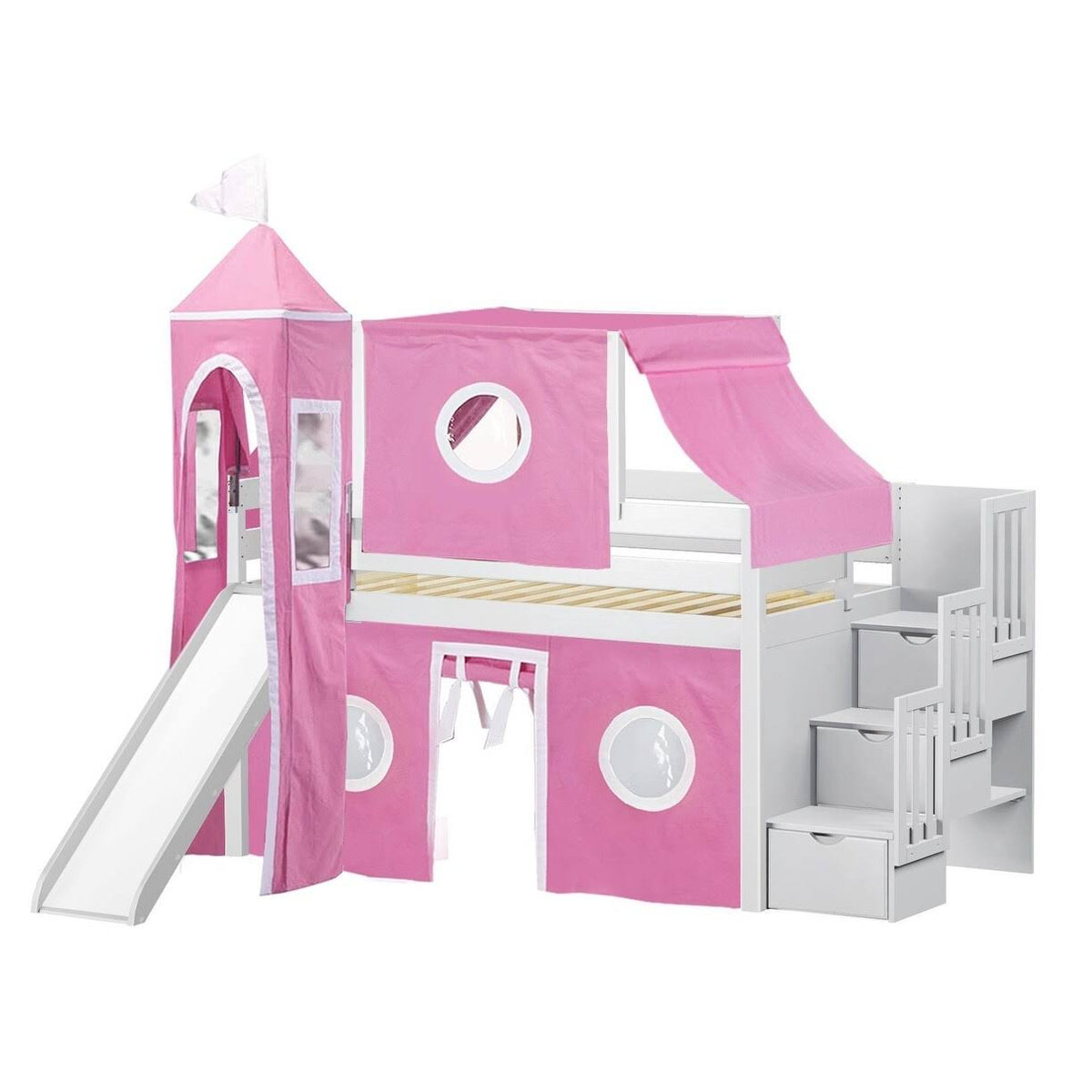 Twin Loft Bed with Slide and Tent I51731