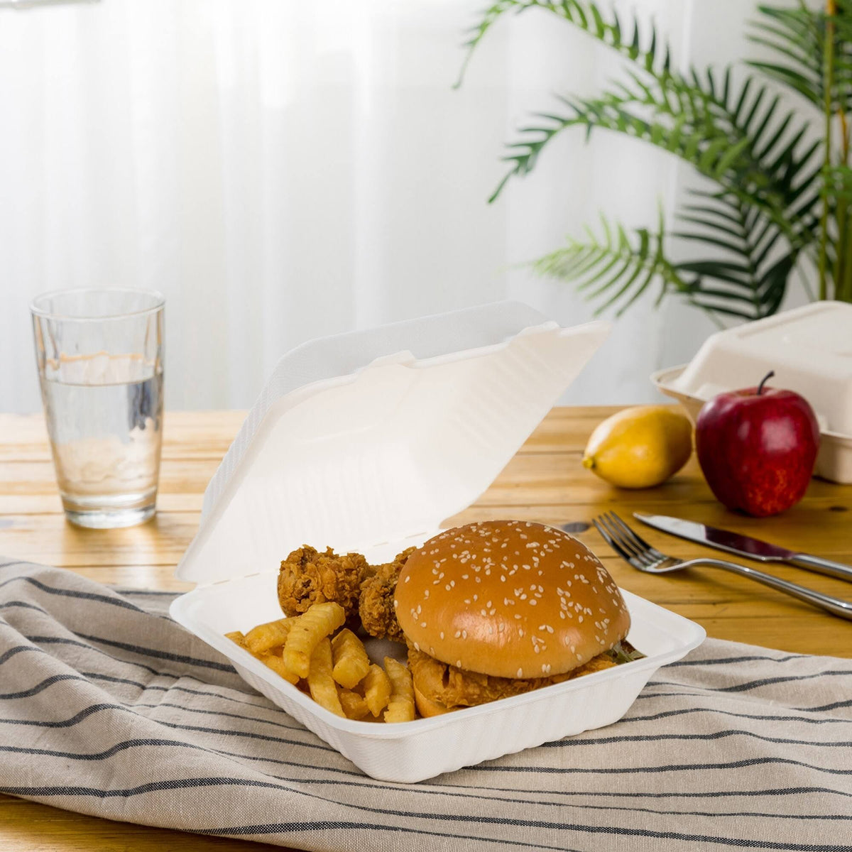 9 inch Compostable Disposable Sugarcane Clamshell Containers, 300 Pack H83017