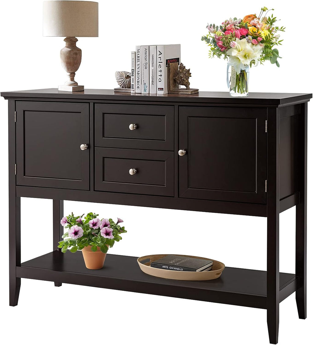Wood Sideboard Buffet Cabinet with Storage, Drawers & Open Shelf W36834