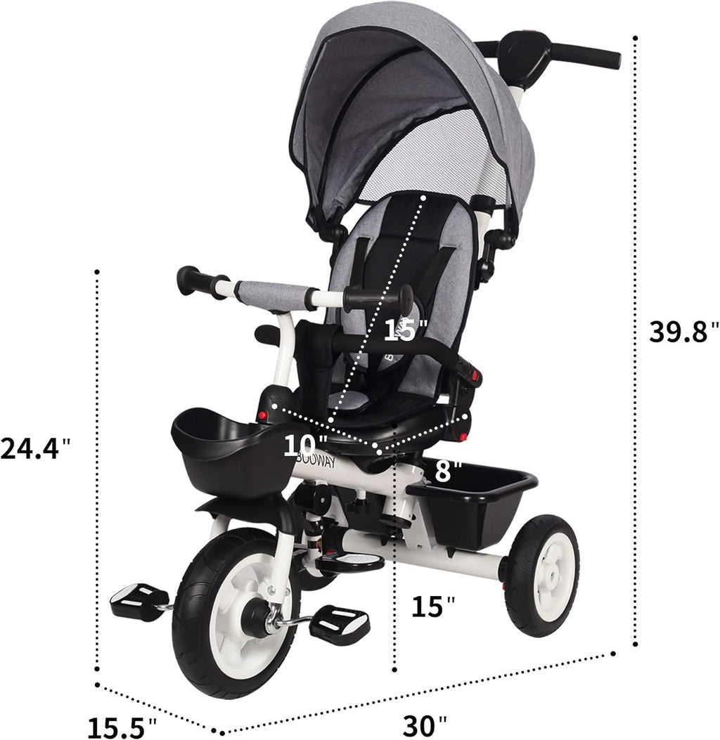 6-in-1 Kids Stroller Tricycle with Adjustable Push Handle, Removable Canopy, Safety Harness T7501