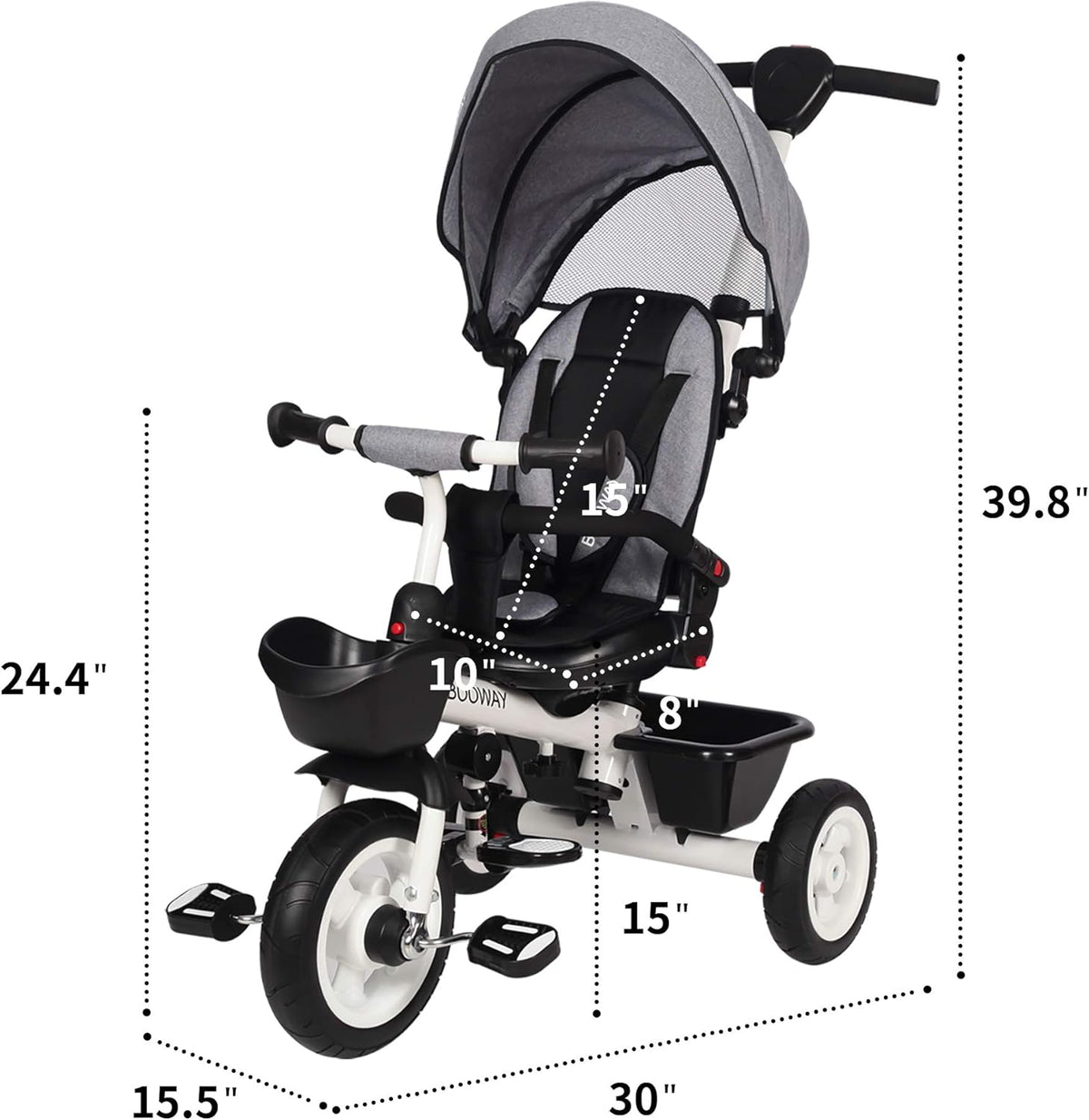 6-in-1 Kids Stroller Tricycle with Adjustable Push Handle, Removable Canopy, Safety Harness T7501