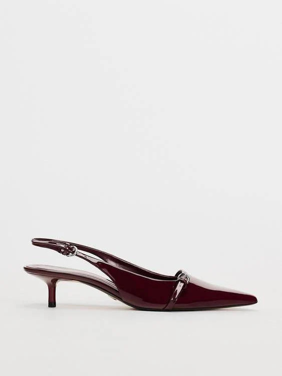 Pointed Toe Buckle Slingback High Heels D434