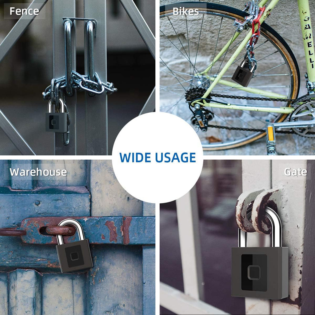 Fingerprint Padlock, Large Size Smart Lock, Bluetooth Padlock with Keyless Biometric, Waterproof for Warehouse, Gym, Cabinets, Office Pack of 2 X6377