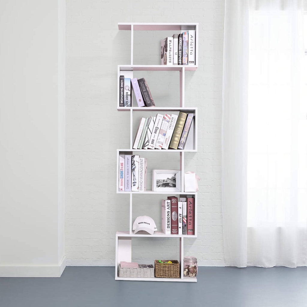 White 6-Tiers Wood Bookshelf Z8375