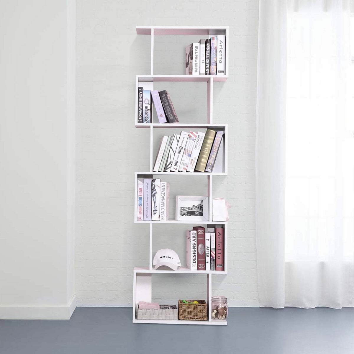 White 6-Tiers Wood Bookshelf Z8375
