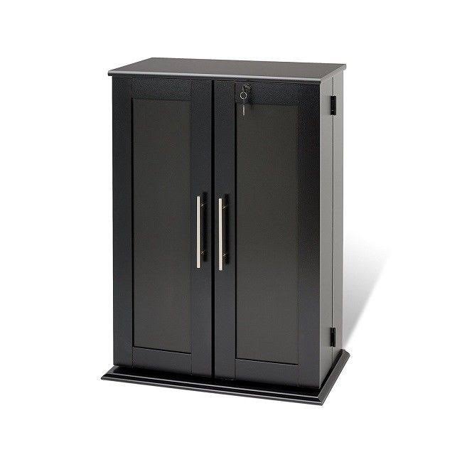 Black Locking Media Storage Cabinet with Shaker Doors B645