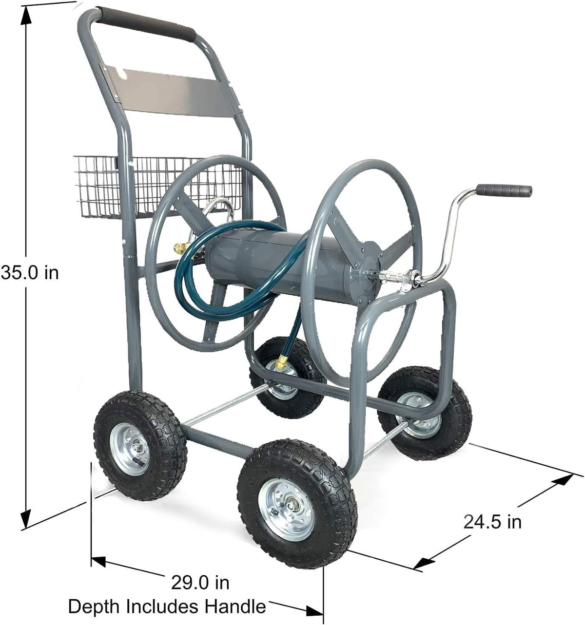 4 Wheels Portable Garden Hose Reel Cart with Storage Basket N5658