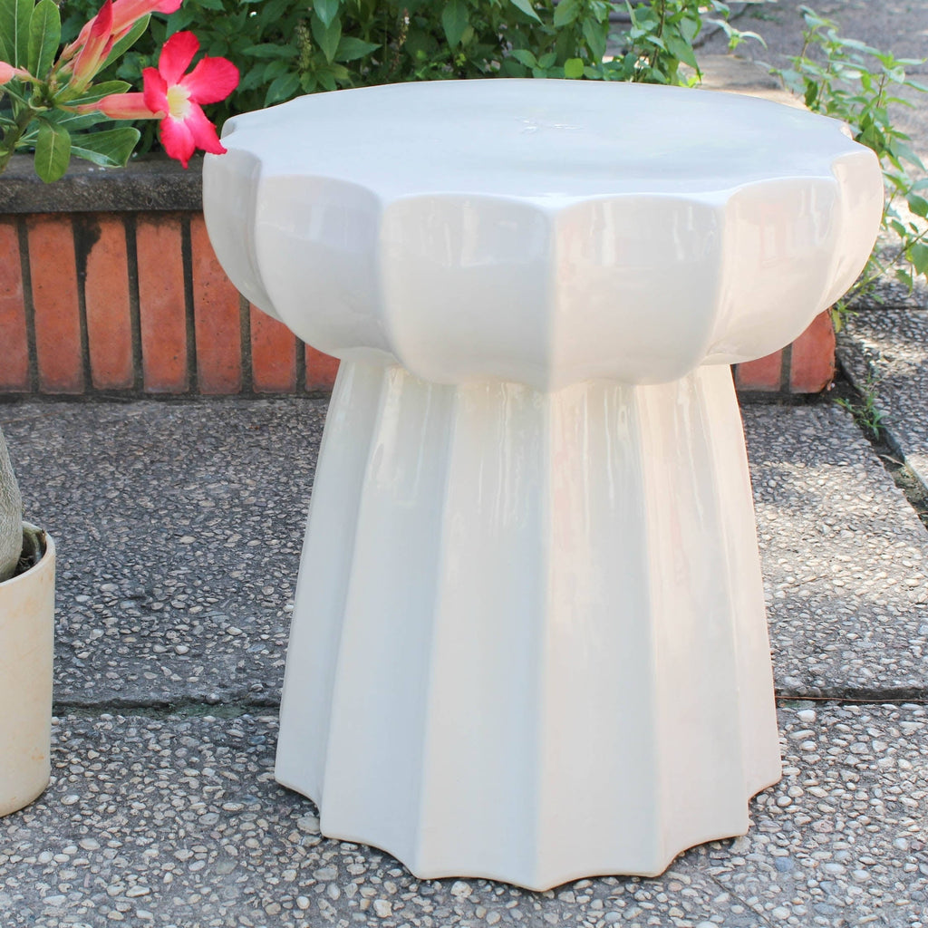 Round Scalloped Ceramic Garden Stool J9333