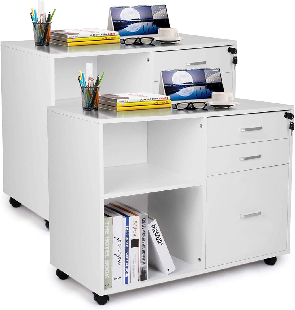 White 3 Drawer File Cabinet with Lock K5729