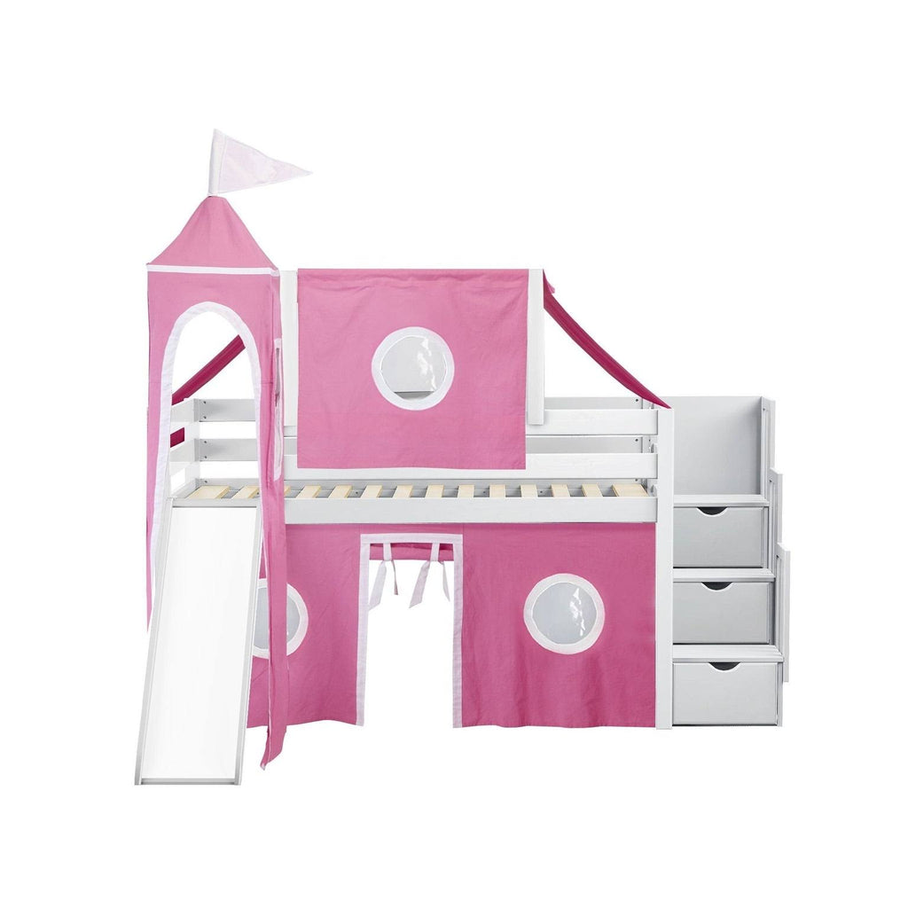 Twin Loft Bed with Slide and Tent I51731