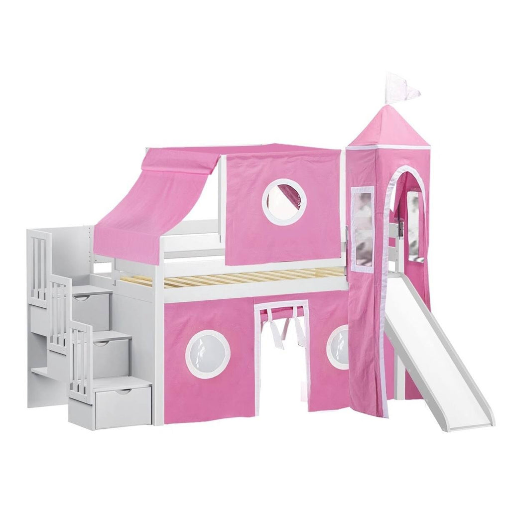 Twin Loft Bed with Slide and Tent I51731