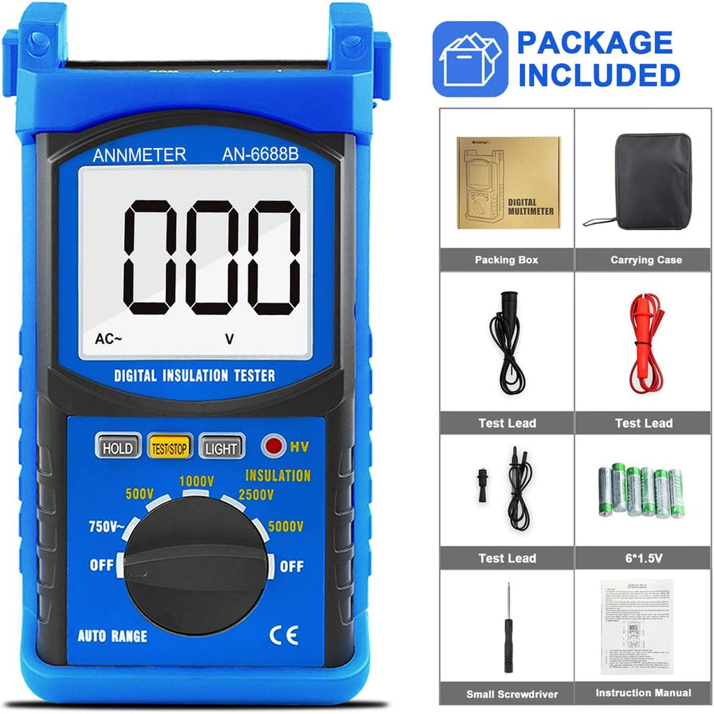 Digital Insulation Resistance Tester 5000V 200G ohms Auto Ranging Voltmeter D807389