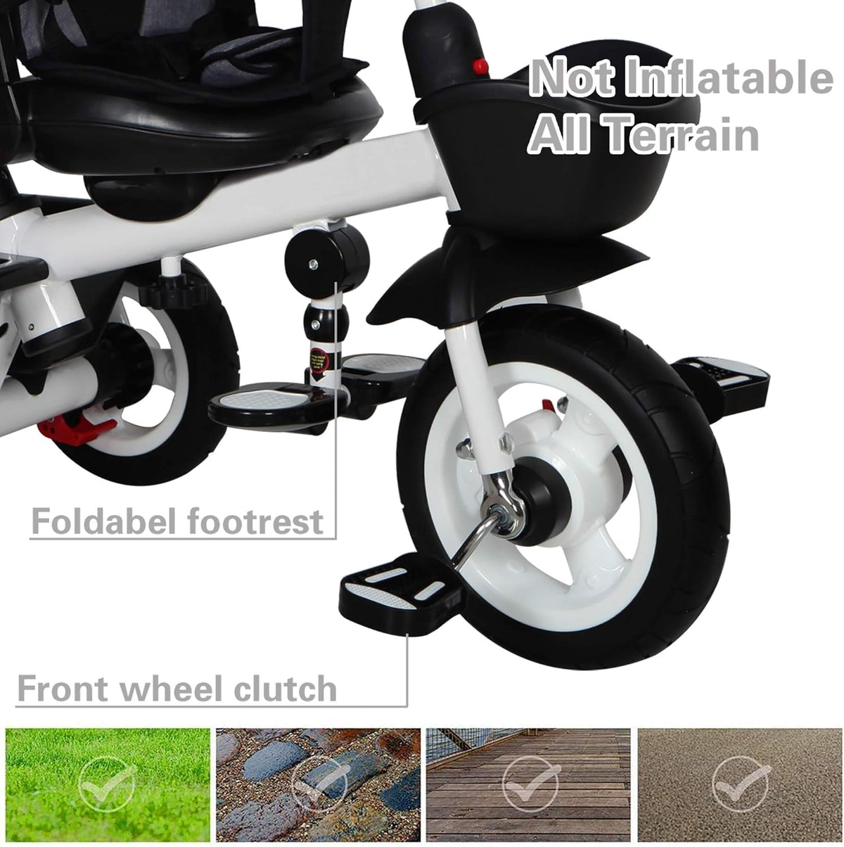 6-in-1 Kids Stroller Tricycle with Adjustable Push Handle, Removable Canopy, Safety Harness T7501