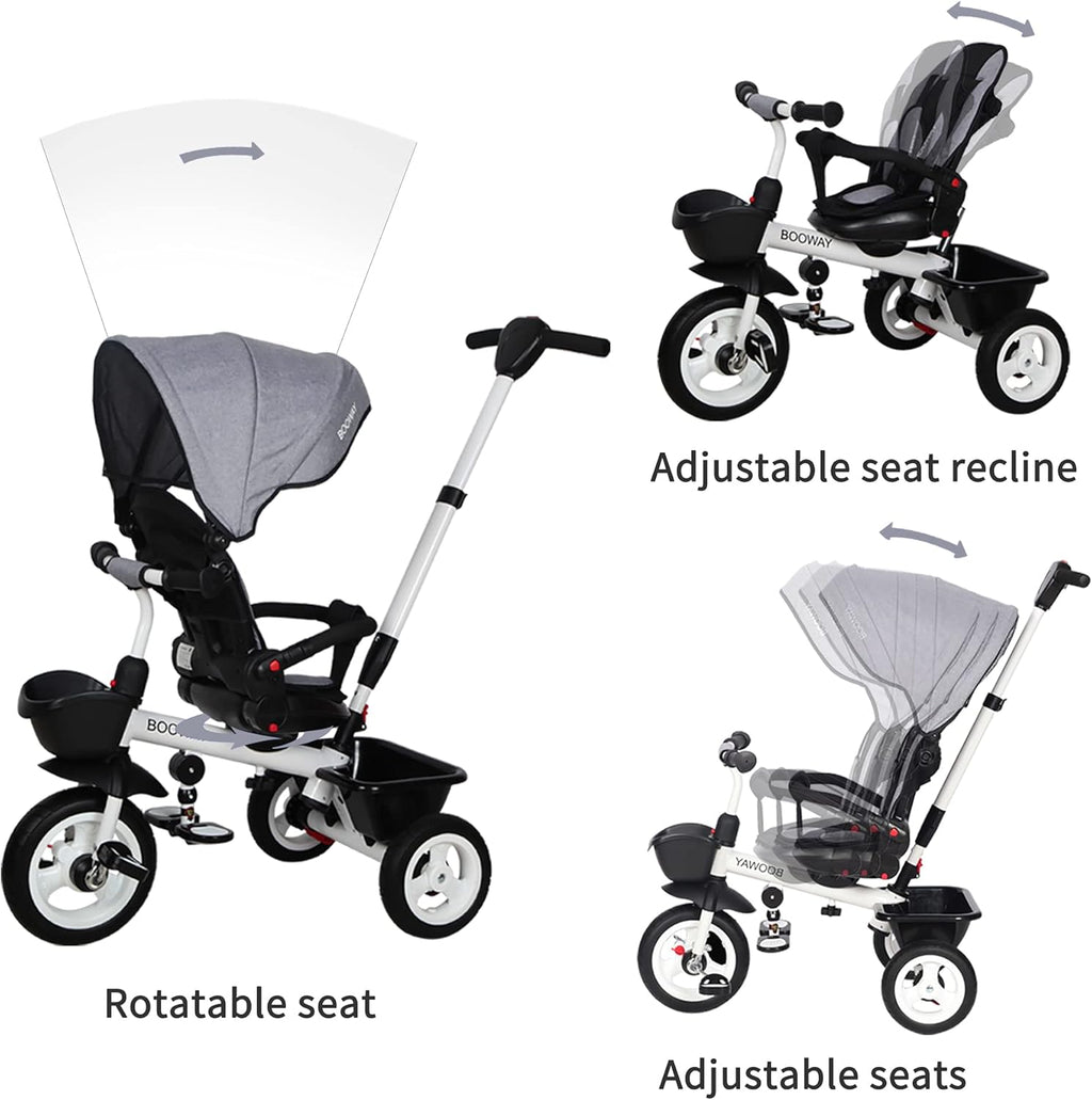 6-in-1 Kids Stroller Tricycle with Adjustable Push Handle, Removable Canopy, Safety Harness T7501