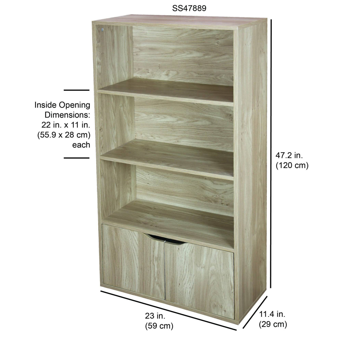 3 Tier Wood Bookcase with Doors V63946