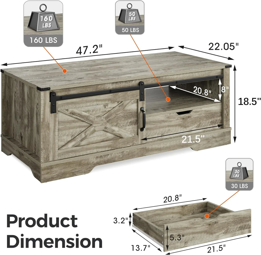 48" Wood Coffee Table with Sliding Barn Door Z233