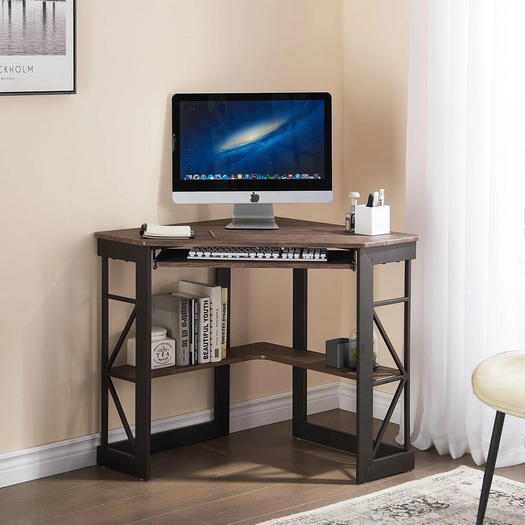 Black Corner Computer Desk with Keyboard Tray B342290