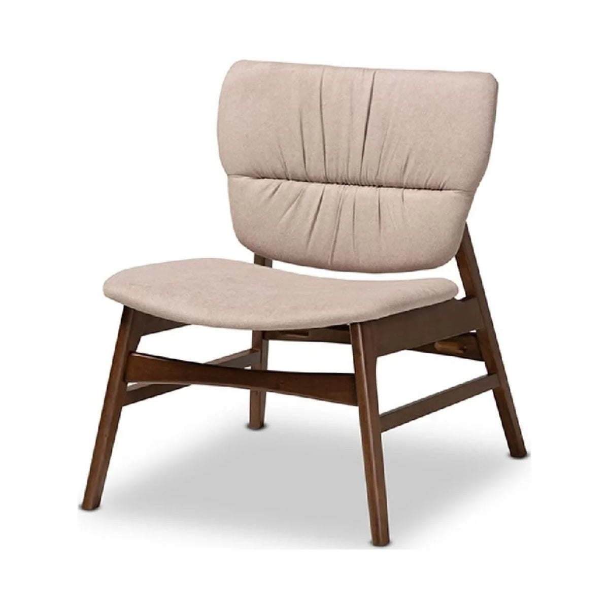 Beige Fabric Upholstered Walnut Brown Wood Accent Chair Y36308