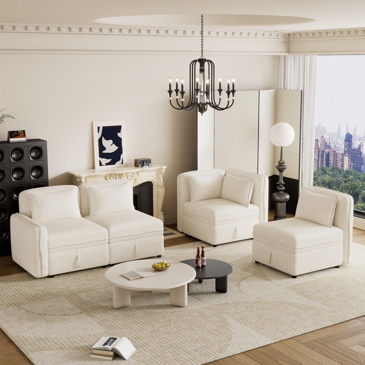 Oversized Chenille Sectional Sofa with Storage U30352