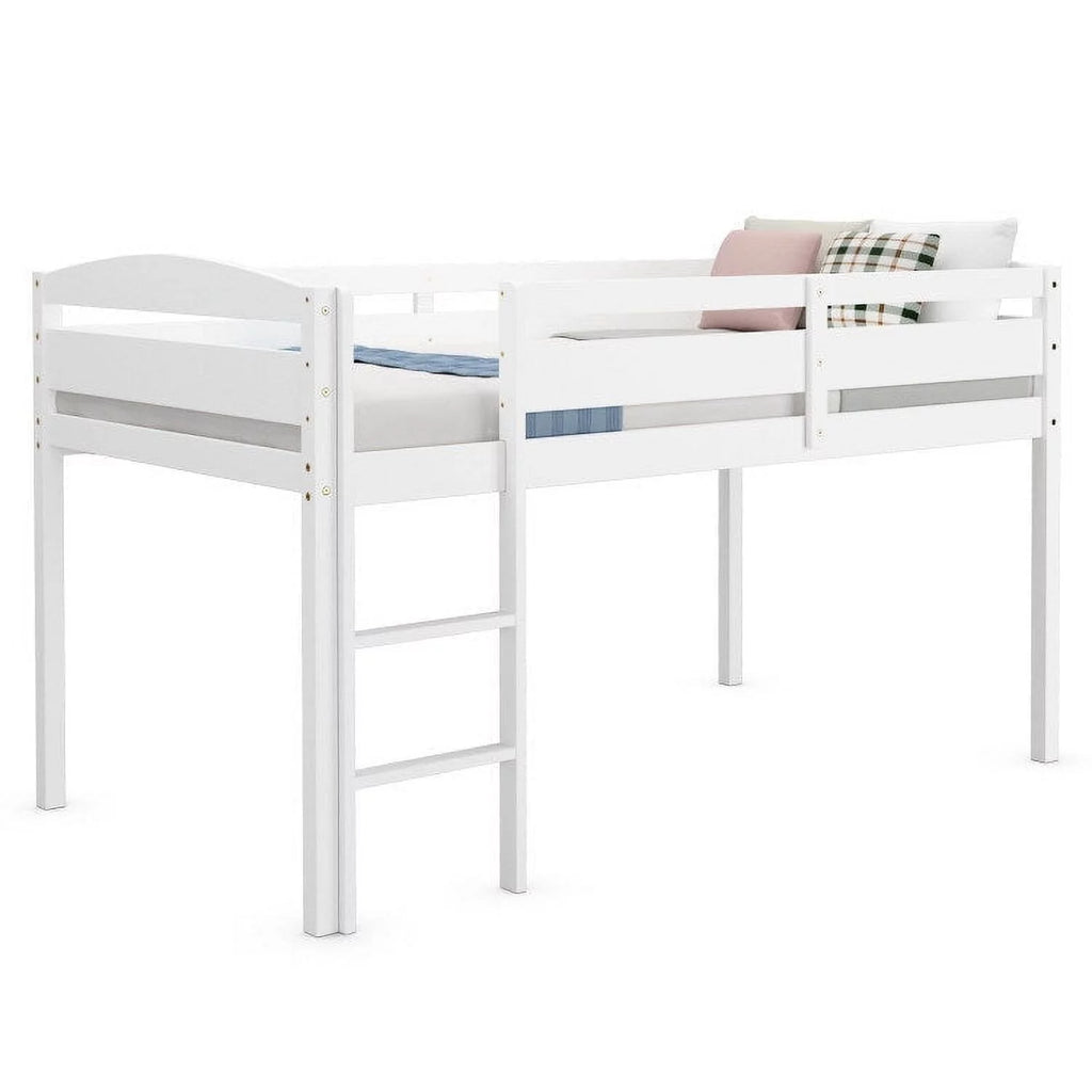 Twin Low Loft Wooden Bunk Bed with Guard Rail and Ladder P36209