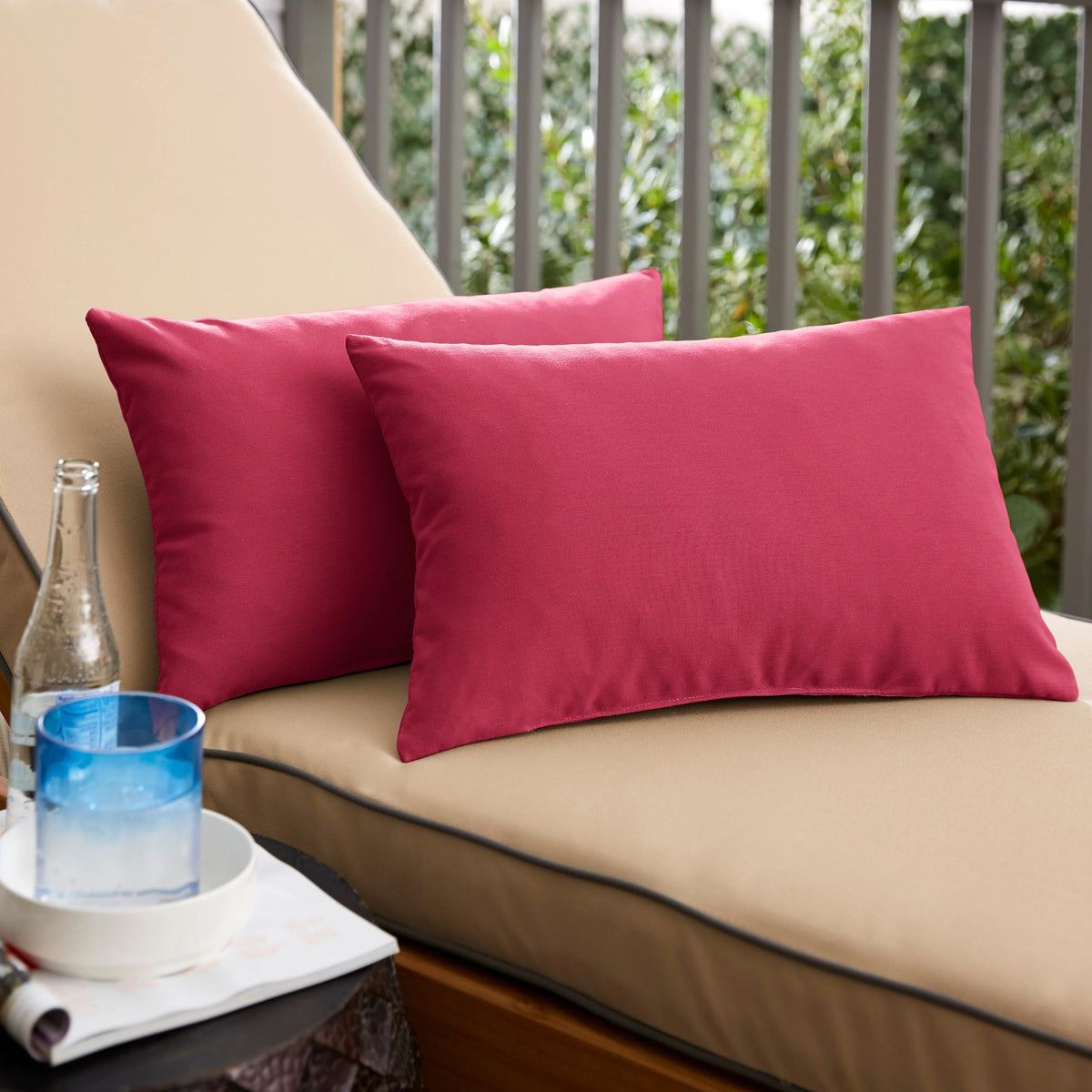 Hot Pink Knife Edge Lumbar Pillows Set of 2 12 in x 24 in C703