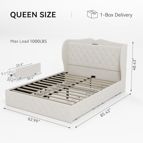 Full Size Velvet Upholstered Platform Bed Frame with 4 Storage Drawers L65720