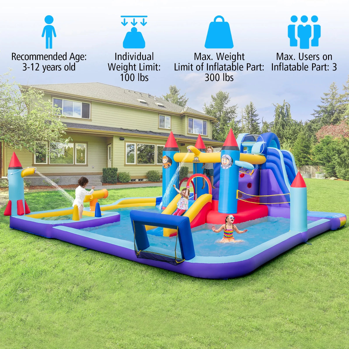 Inflatable Water Slide Park with 950W Blower N783083