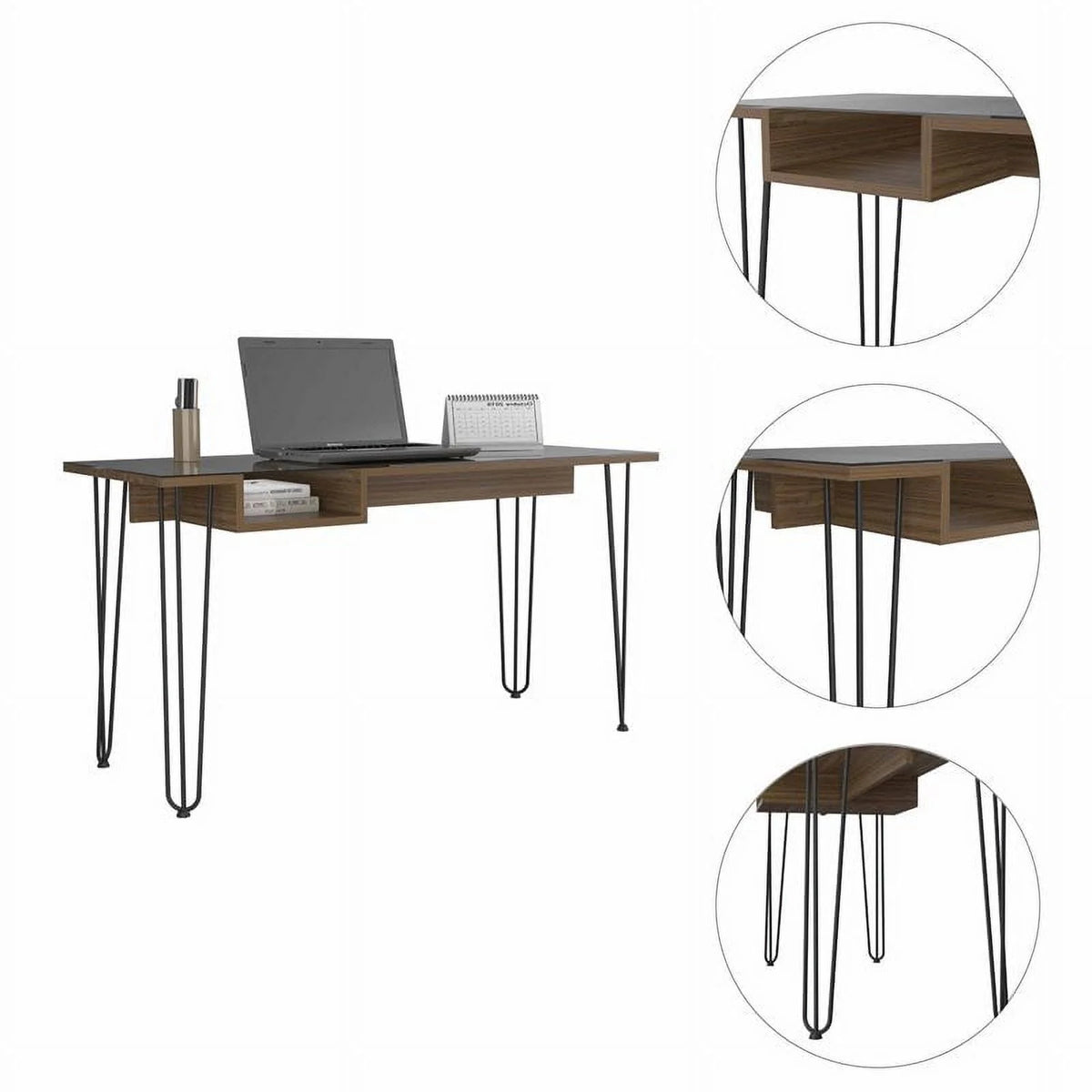Modern Wood Desk with Steel Legs in Mahogany F364116