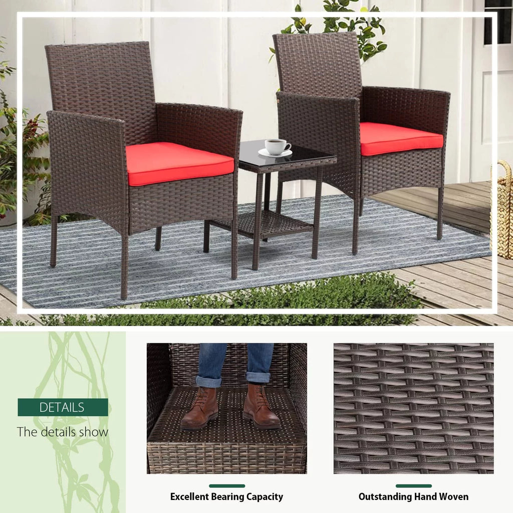 Brown Wicker 2 Rattan Chairs and Glass Coffee Table Bistro Set T46801