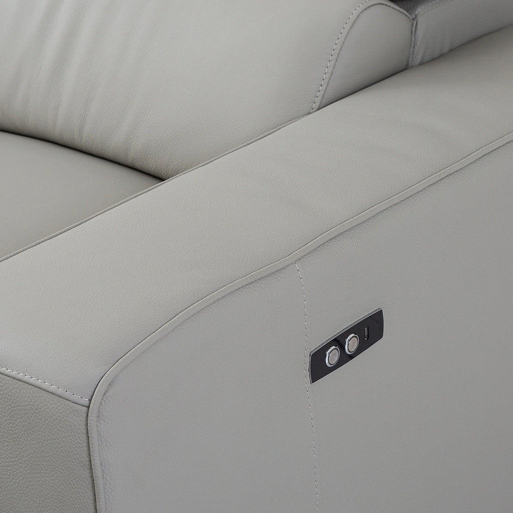 Light Grey Top Grain Leather Sectional with Power Recliners G743