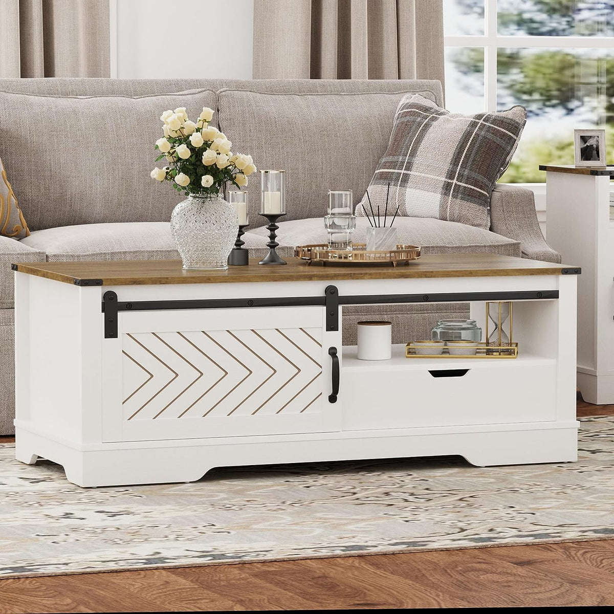 48" Wood Coffee Table with Sliding Barn Door Z233
