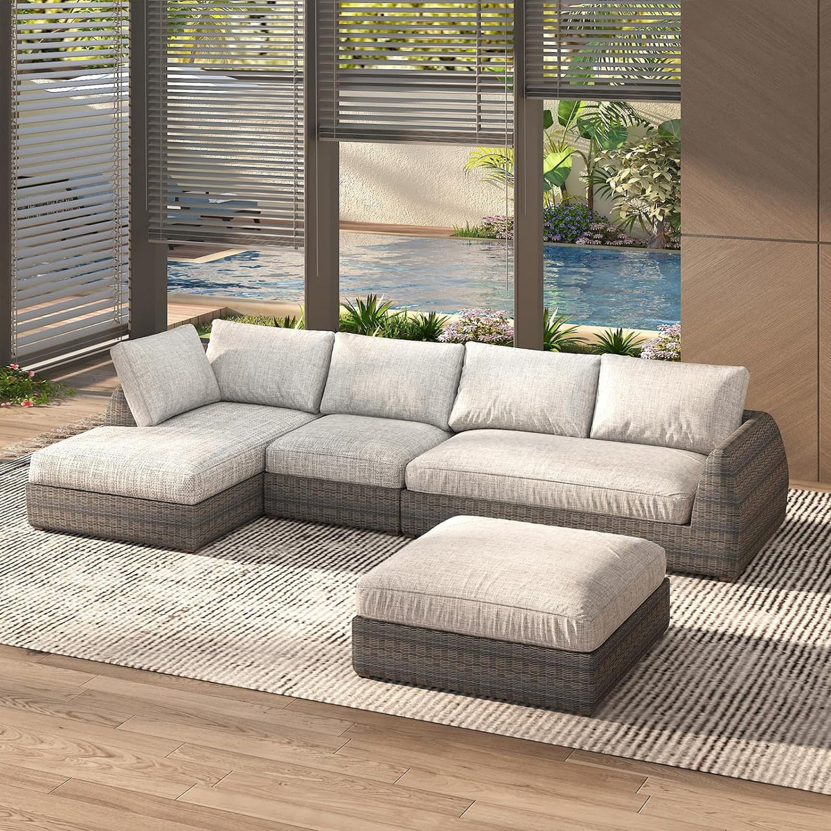 Brown Rattan 4-Piece Patio Deep Seating Lounge Set T8160