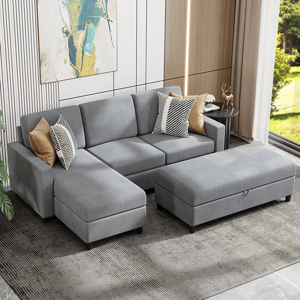 Linen Fabric L-Shaped Sectional Sofa F84607
