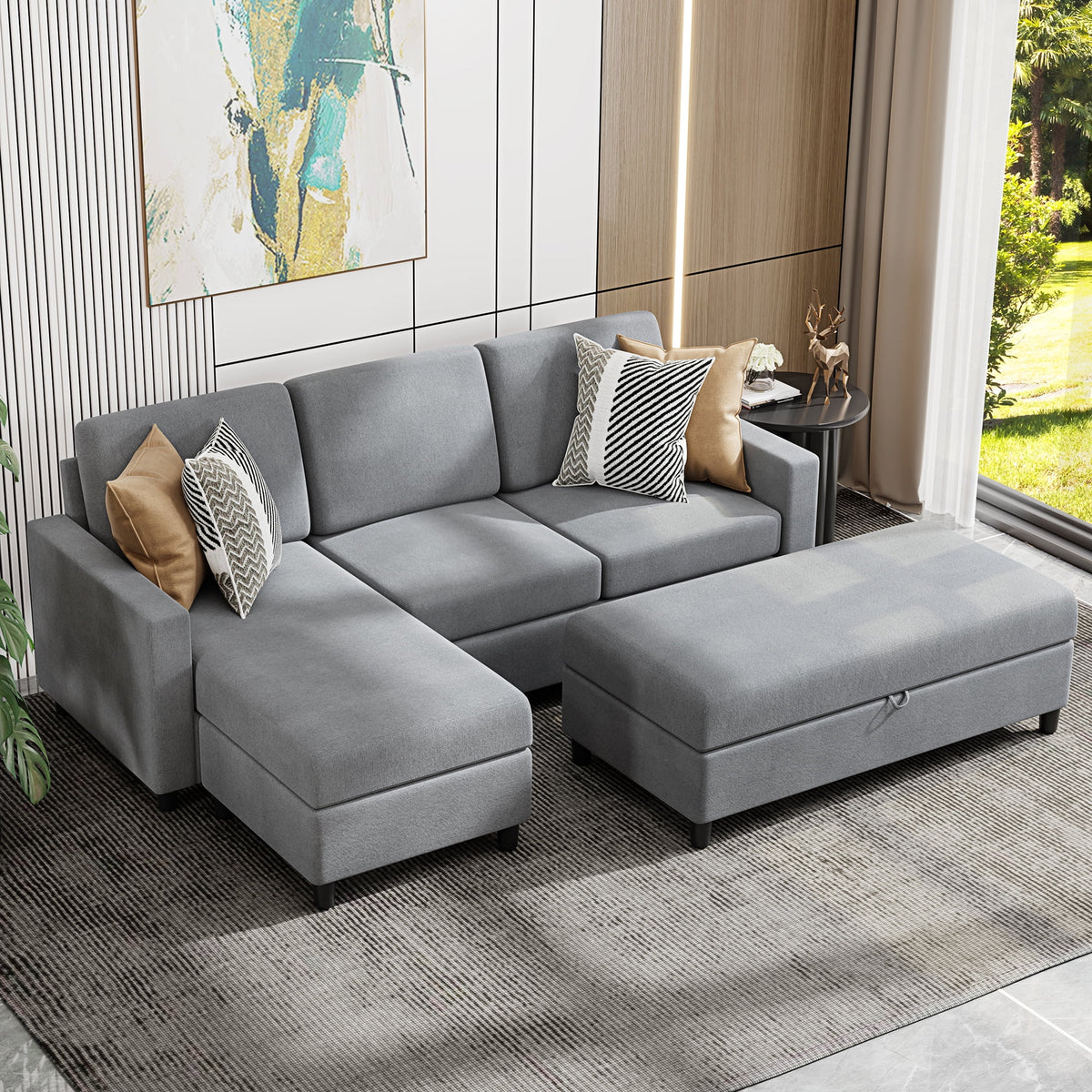 Linen Fabric L-Shaped Sectional Sofa F84607