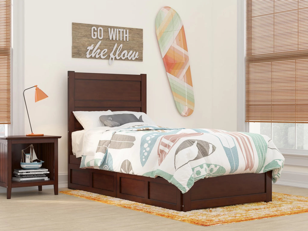 Twin Wood Platform Bed with Headboard Footboard & 2 Storage Drawers, Walnut X165