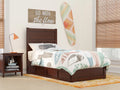 Twin Wood Platform Bed with Headboard Footboard & 2 Storage Drawers, Walnut X165