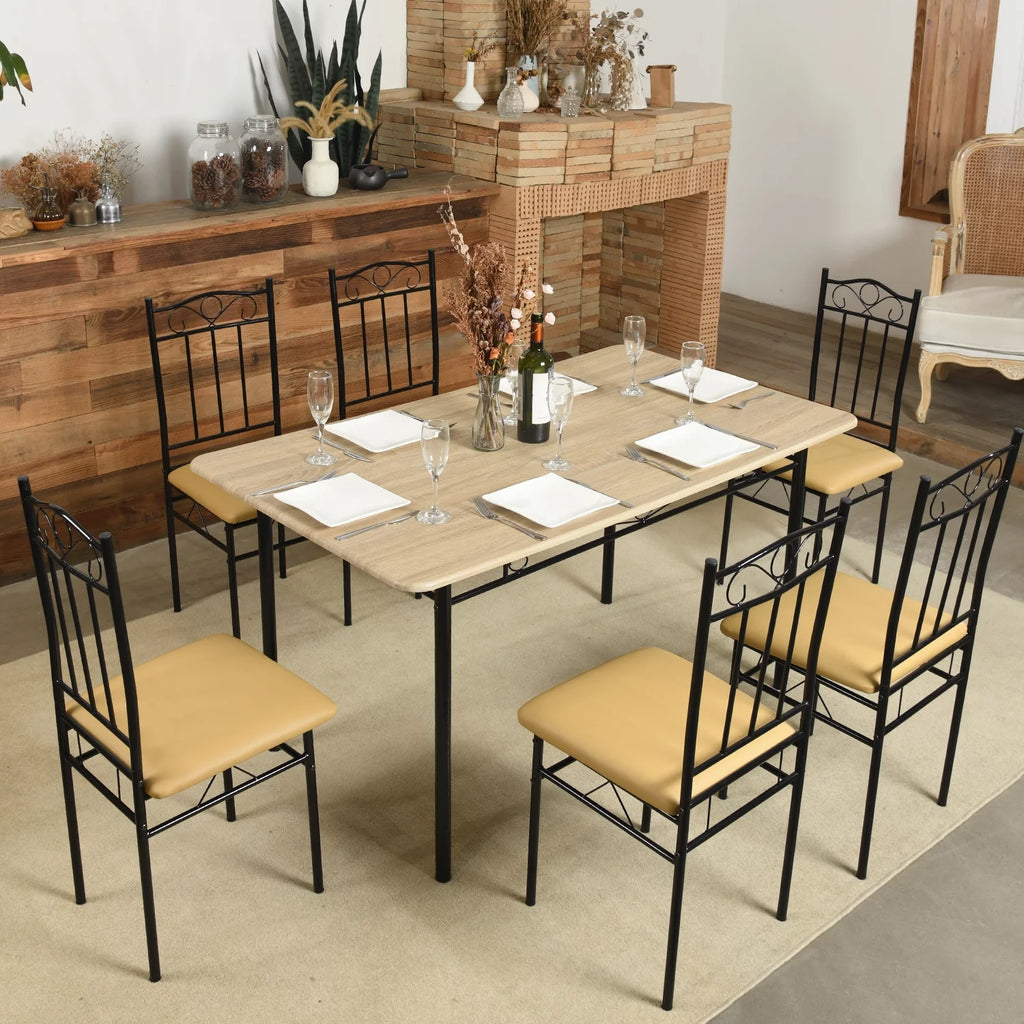 Wood and Metal Dining Table Set with 6 Chairs Z636