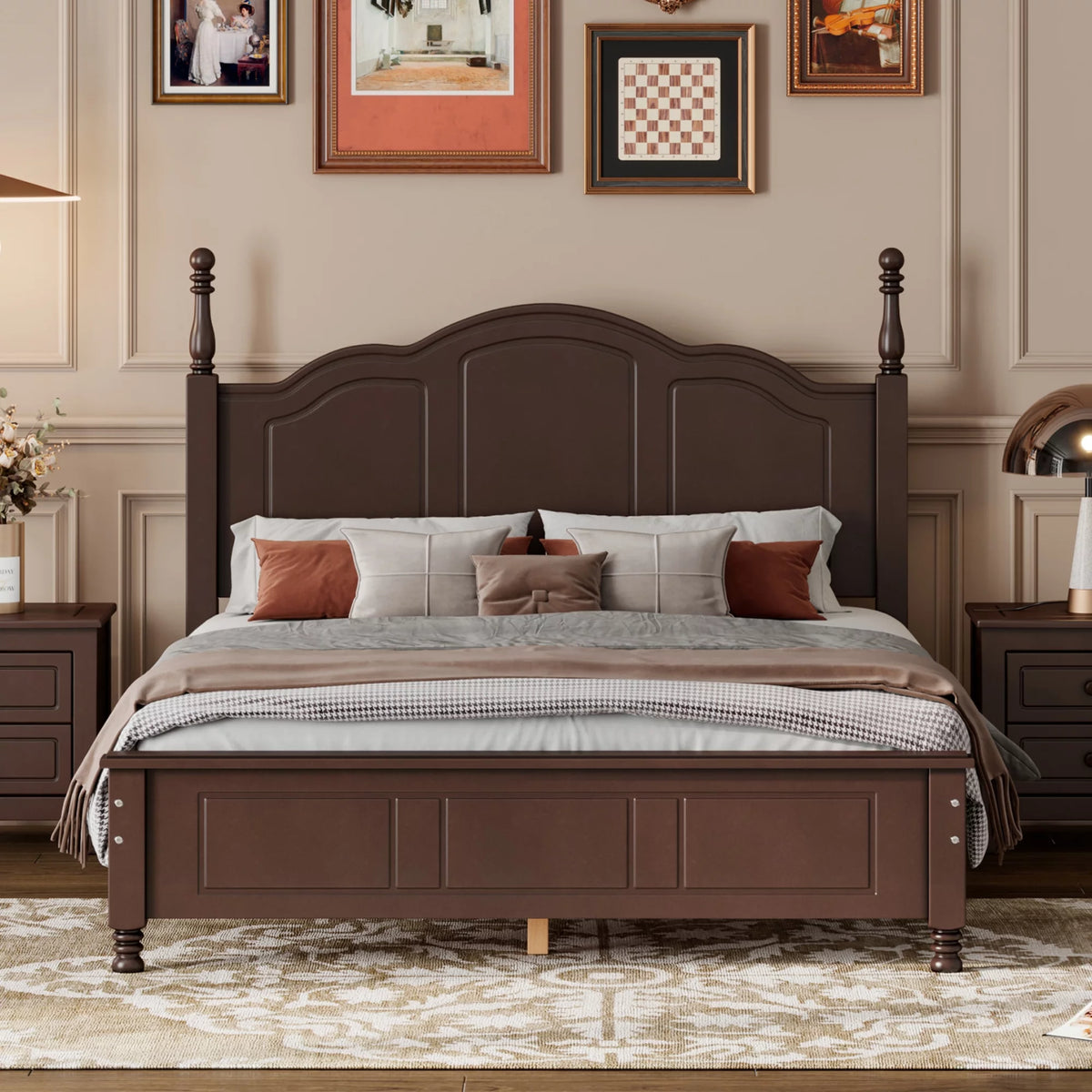 Full Size Wood Platform Bed with Headboard S7108