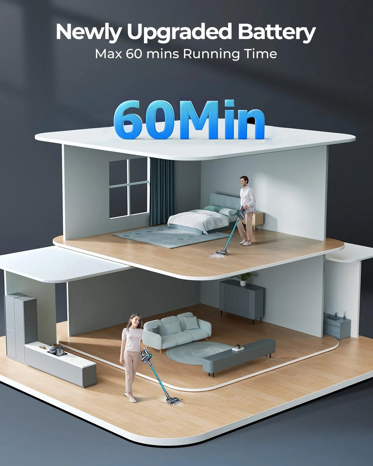 Cordless Stick Vacuum Cleaner 60Mins 450W 33KPa Lightweight C7318