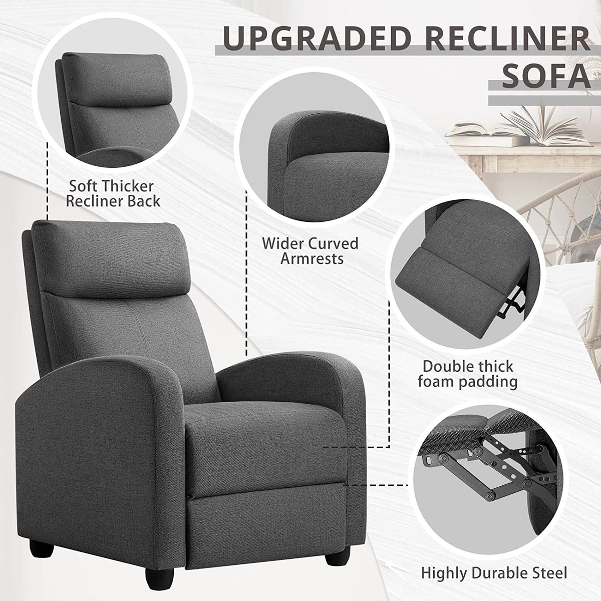 Light-Blue Fabric Recliner Chair B509
