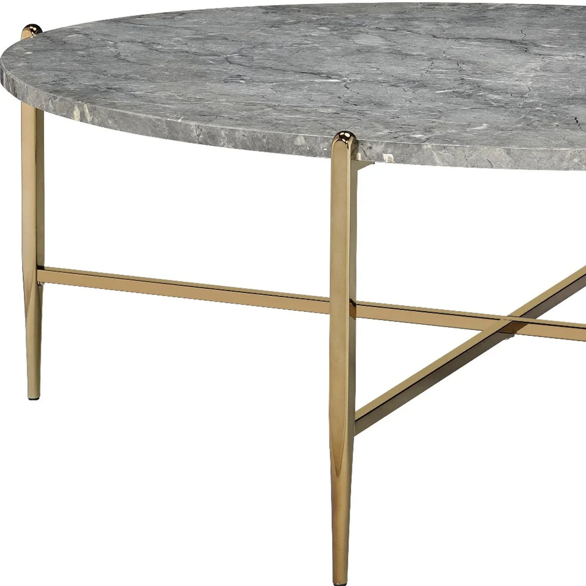 Champagne Faux Marble Metal Oval Coffee Table H857
