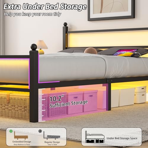 Black Metal Full Size Bed Frame with Headboard and Footboard N215