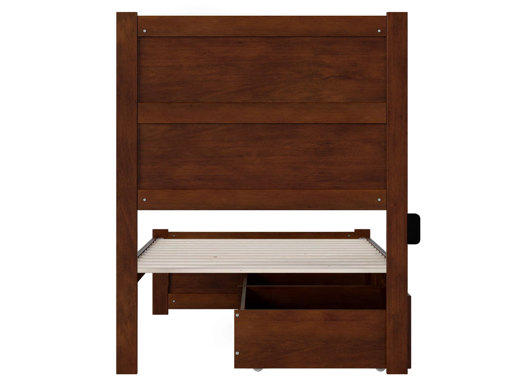 Twin Wood Platform Bed with Headboard Footboard & 2 Storage Drawers, Walnut X165