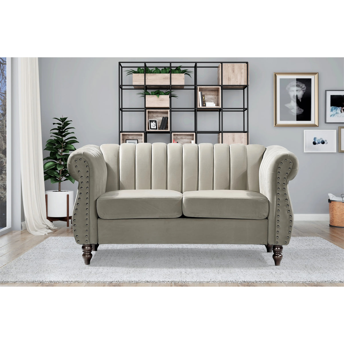Pink Velvet Rolled Arm Loveseat V999771