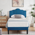 Twin Size Blue Upholstered Platform Bed with Adjustable Headboard N2866