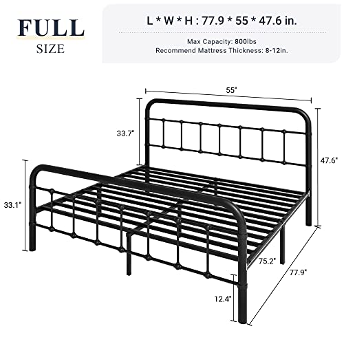 Full Size Black Metal Platform Bed Frame with Headboard and Footboard S84251