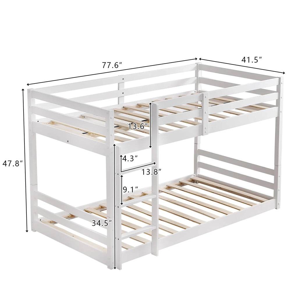 White Twin Over Twin Bunk Bed with Guard Rails M4335