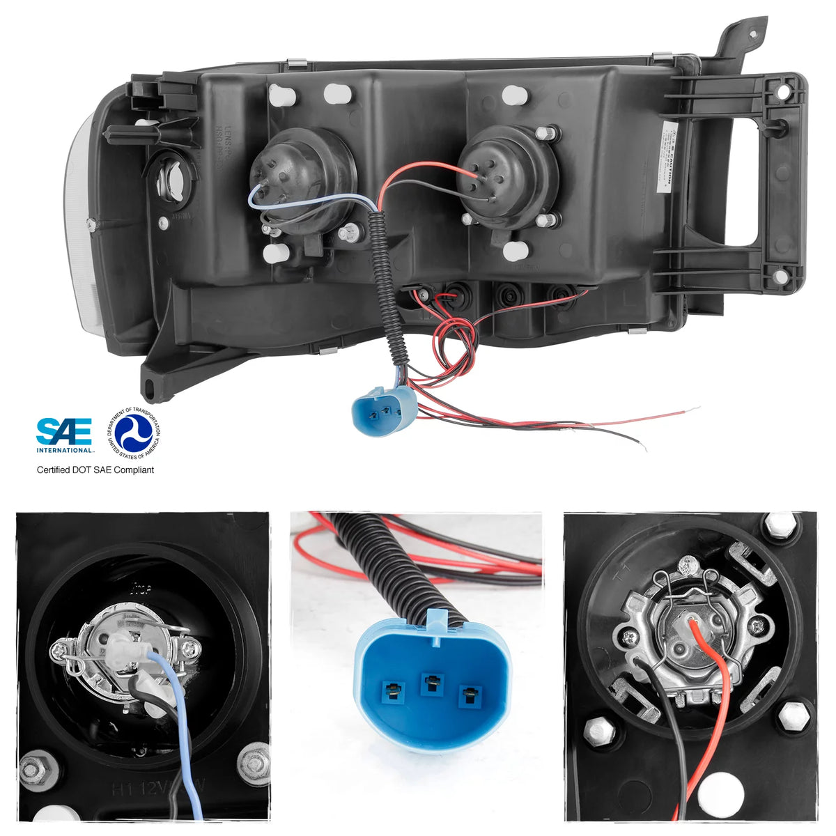 Black Housing Dual Halo DRL Projector LED Headlights + Tail Lamps V15653